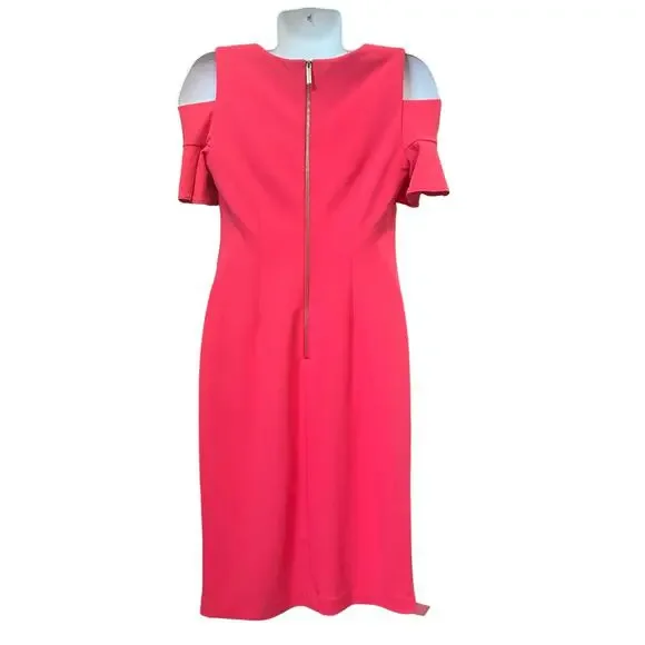 Calvin Klein Women's Rose Pink Cold Shoulder Knee Length Dress Back Zip SZ 4 NWT - Picture 2 of 11